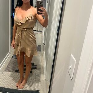 Elegant Tan Ruffle Dress